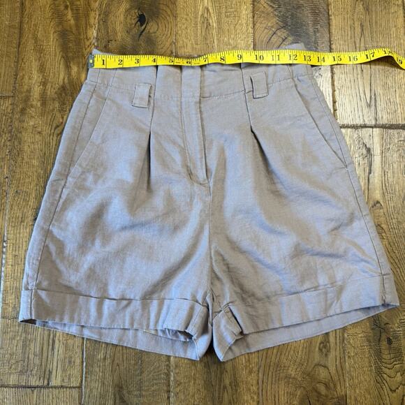 Express Linen Blend Shorts High-Waisted Pleated Pockets Taupe Brown Womens Sz 0 - Picture 2 of 8